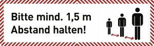 Deckenabhänger "Bitte mind. 1,5 m Abstand halten!", Aluverbund, 1000x300 mm 
