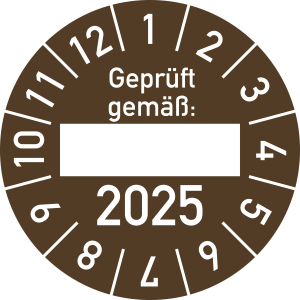 Prüfplakette Geprüft gemäß: 2025, Folie, Ø 30 mm, 10 Stück/Bogen 