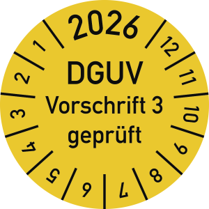 Prüfplakette 2026 DGUV Vorschrift 3 geprüft, Dokumentenfolie, Ø 15 mm,10 St./Bo. 