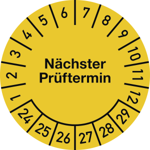 Prüfplakette Nächster Prüftermin 2024-2029,Dokumentenfolie,gelb,Ø25mm,10 St./Bo. 