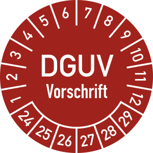 Prüfplakette DGUV Vorschrift, 2024 - 2029, Folie, Ø 30 mm, 10 Stück/Bogen 
