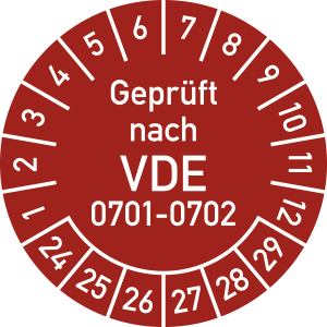Prüfplakette Geprüft nach VDE 0701-0702 2024-2029, Dokumentenf.,Ø30mm,10 St./Bo. 