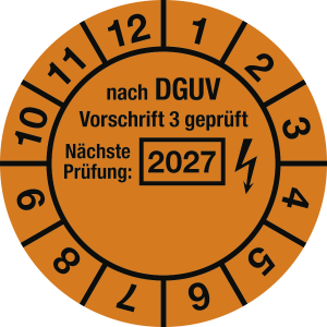 Prüfplakette nach DGUV,Nächste Prüfung, 2027,Dokumentenfolie,Ø 30 mm, 10 St./Bo. 