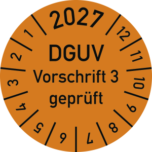Prüfplakette 2027 DGUV Vorschrift 3 geprüft, Dokumentenfolie, Ø 30 mm,10 St./Bo. 