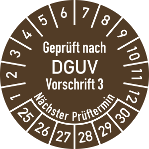 Prüfplakette Geprüft nach DGUV V3 ..., 2025-2030, Folie, Ø 25 mm, 10 Stk./Bog. 