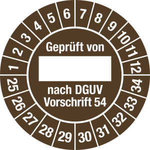 Prüfplakette Gepr....DGUV Vorschrift54,2025-2034,Dokumentenfolie,Ø30mm,10St./Bo. 