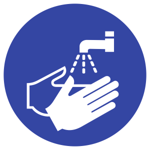 Hände waschen ISO 7010, Folie, Ø 50 mm, 10 Stück/Bogen 