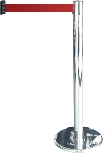 Gurt-Absperrpfosten GLA 45 silber, Edelstahl, 1000 mm Höhe, Gurt 2,3 m schwarz 