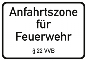 Anfahrtszone für Feuerwehr § 22 VVB, Alu, 500x350 mm 