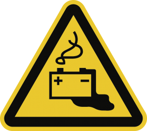 Warnung vor Gefahren durch Batterien ISO 7010, Alu, 200 mm SL 