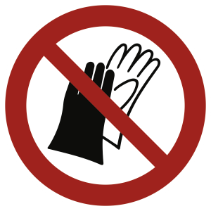 Benutzen von Handschuhen verboten ISO 7010, Folie, Ø 100 mm 