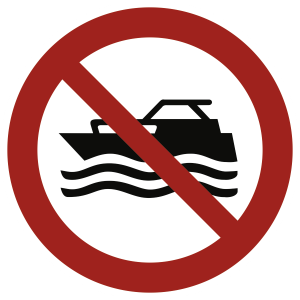 Maschinenbetriebene Boote verboten ISO 7010, Alu, Ø 400 mm 