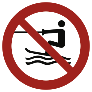Wasserski-Aktivitäten verboten ISO 7010, Alu, Ø 400 mm 