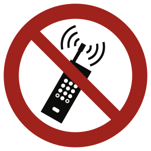 Eingeschaltete Mobiltelefone verboten ISO 7010, Alu, Ø 200 mm 