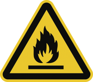 Warnung vor feuergefährlichen Stoffen ISO 7010, Alu, 100 mm SL 