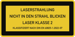 LASER KLASSE 2 DIN 60825-1, Textschild, Folie, 52x26 mm, 10 Stück/Bogen 
