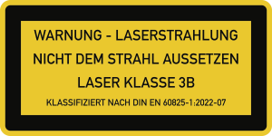 LASER KLASSE 3B DIN 60825-1, Textschild, Folie, 52x26 mm, 10 Stück/Bogen 