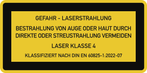 LASER KLASSE 4 DIN 60825-1, Textschild, Folie, 52x26 mm, 10 Stück/Bogen 