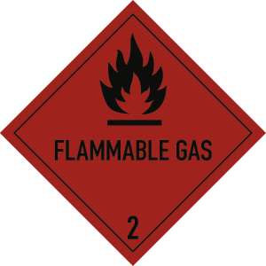 Gefahrzettel Klasse 2.1 Text FLAMMABLE GAS, Folie, 100x100 mm 