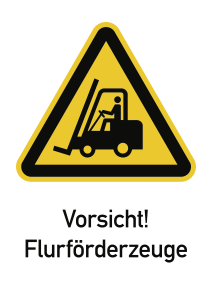 Vorsicht! Flurförderzeuge ISO 7010, Kombischild, Folie, 131x185 mm 