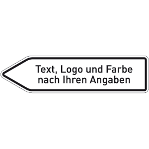 Pfeilwegweiser weiß mit Text, Logo u. Farbe,linksw.,Alu 2 mm,refl.,1400x350 cm 