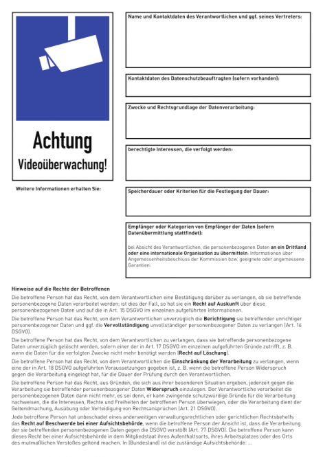 Informationsblatt (Aushang) nach DSGVO, Art. 13, Alu, 297x420 mm 