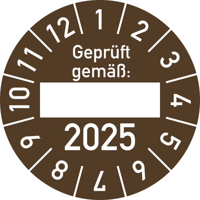Prüfplakette Geprüft gemäß: 2025, Folie, Ø 30 mm, 10 Stück/Bogen 