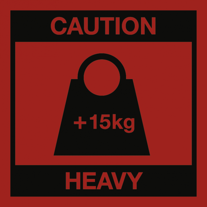 Caution Heavy + 15 kg, Papier, 100x100 mm, 1000 Stück/Rolle 