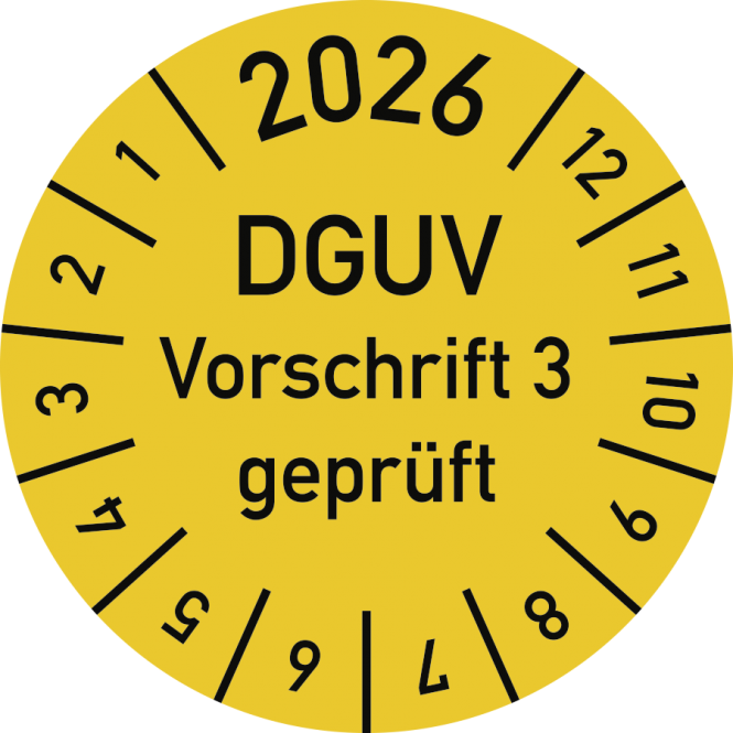Prüfplakette 2026 DGUV Vorschrift 3 geprüft, Folie, Ø 30 mm, 10 Stück/Bogen 