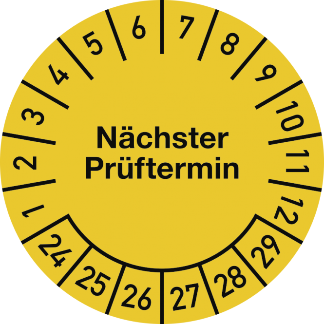 Prüfplakette Nächster Prüftermin 2024-2029,Dokumentenfolie,gelb,Ø15mm,10 St./Bo. 