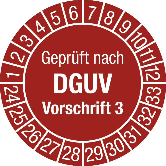 Prüfplakette Geprüft nach DGUV Vorsch. 3, 2024-2033, Folie, Ø 20 mm, 10 St./Bo. 
