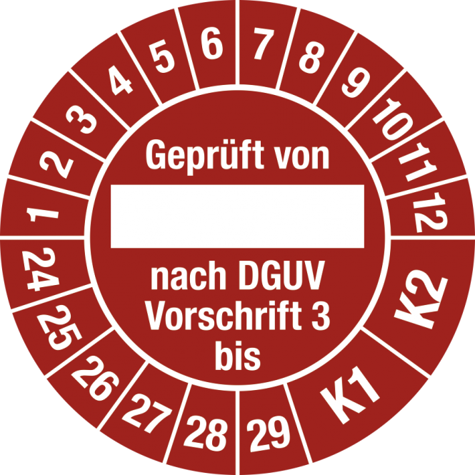 Prüfplakette Geprüft...DGUV Vorschrift 3 bis, 2024-2029,Folie,Ø 30 mm,10 St./Bo. 