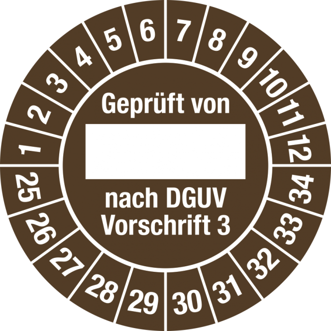Prüfplakette Geprüft...DGUV Vorschrift 3, 2025-2034, Folie, Ø 30 mm, 10 St./Bo. 
