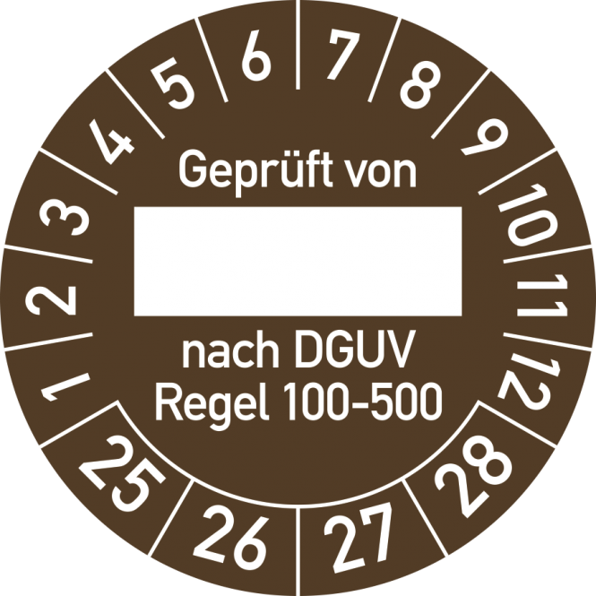 Prüfplakette Geprüft...DGUV Regel 100-500, 2025-2028, Folie, Ø 25 mm, 10 St./Bo. 