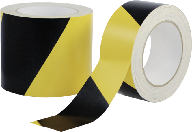 Gewebewarnband, Zellwollgewebe, PE beschichtet, gelb/schwarz, 100 mm x 50 m 