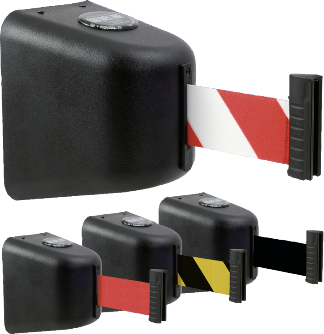 Gurt-Wandkassette GLW 480 schwarz, Kunststoff, Gurt 8 m rot/weiß schraffiert 