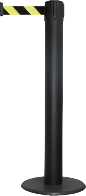 Gurt-Absperrpfosten GLA 85 schwarz, Stahl, 1000 mm Höhe, Gurt 9 m gelb/schwarz 