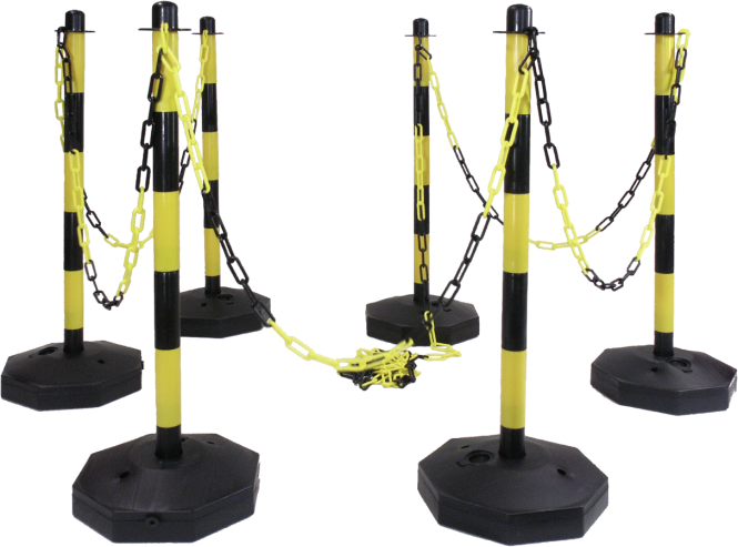 Kettenständer-Set gelb/schwarz, Kunststoff, Höhe 870 mm, Ø 35 mm, 6 Pfosten/Set 