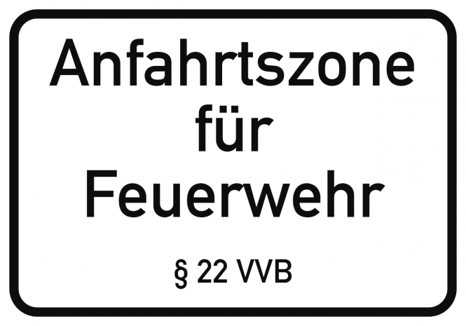 Anfahrtszone für Feuerwehr § 22 VVB, Alu, 500x350 mm 
