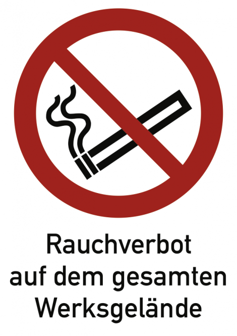 Rauchverbot Werksgelände ISO 7010, Kombischild, Kunststoff, 262x371 mm 