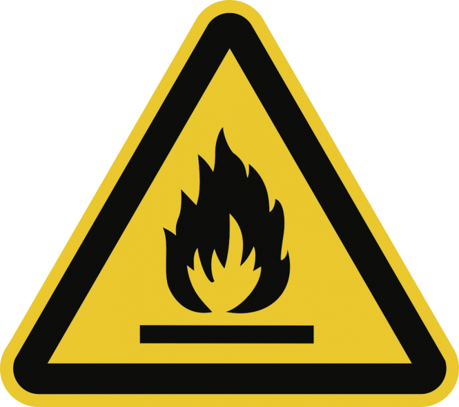 Warnung vor feuergefährlichen Stoffen ISO 7010, Kunststoff, 200 mm SL 