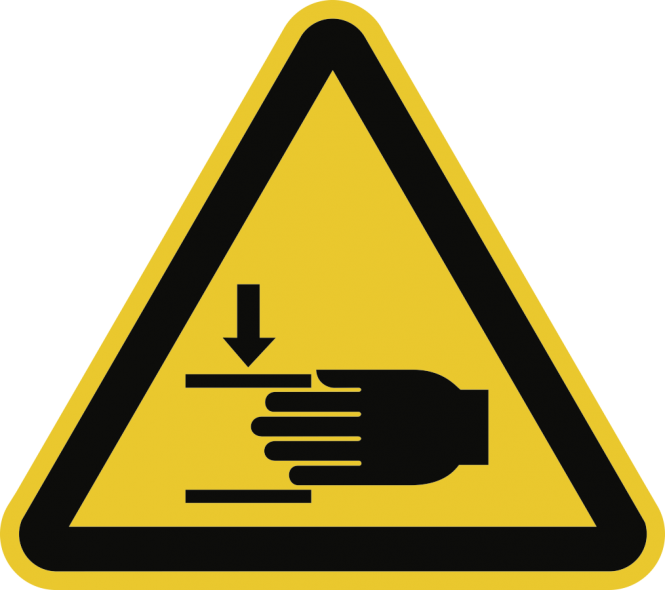 Warnung vor Handverletzungen ISO 7010, Folie, 50 mm SL, 6 Stück/Bogen 