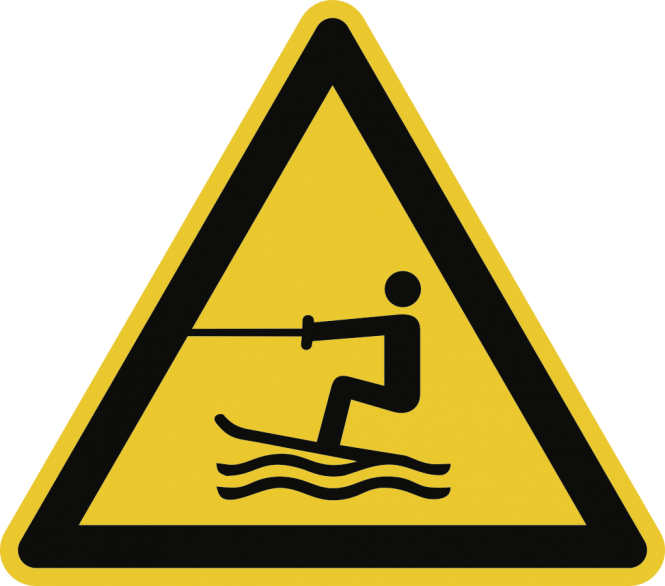Warnung vor Wasserski-Bereich ISO 7010, Alu, 400 mm SL 