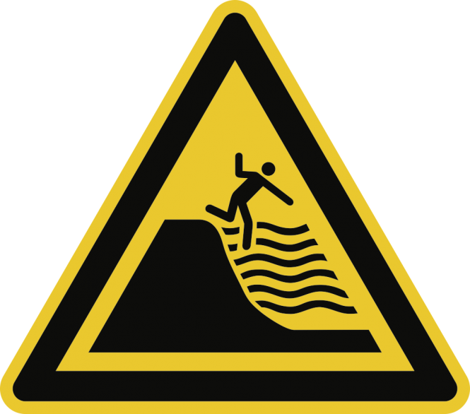 Warnung vor steil abfallendem Strand ISO 7010, Alu, 400 mm SL 