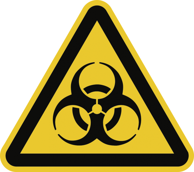 Warnung vor Biogefährdung ISO 7010, Folie, 50 mm SL, 6 Stück/Bogen 