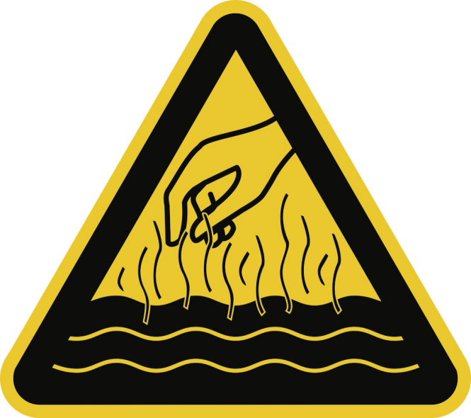 Warnung vor heißen Flüssigkeiten und Dämpfen, Folie, 100 mm SL 