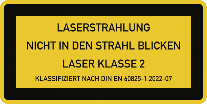 LASER KLASSE 2 DIN 60825-1, Textschild, Folie, 52x26 mm, 10 Stück/Bogen 