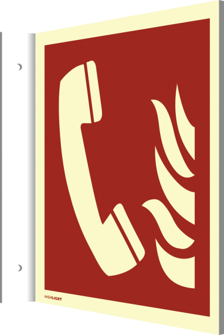 Fahnenschild Brandmeldetelefon ISO 7010, Kunststoff, nachl., 160-mcd, 200x200 mm 