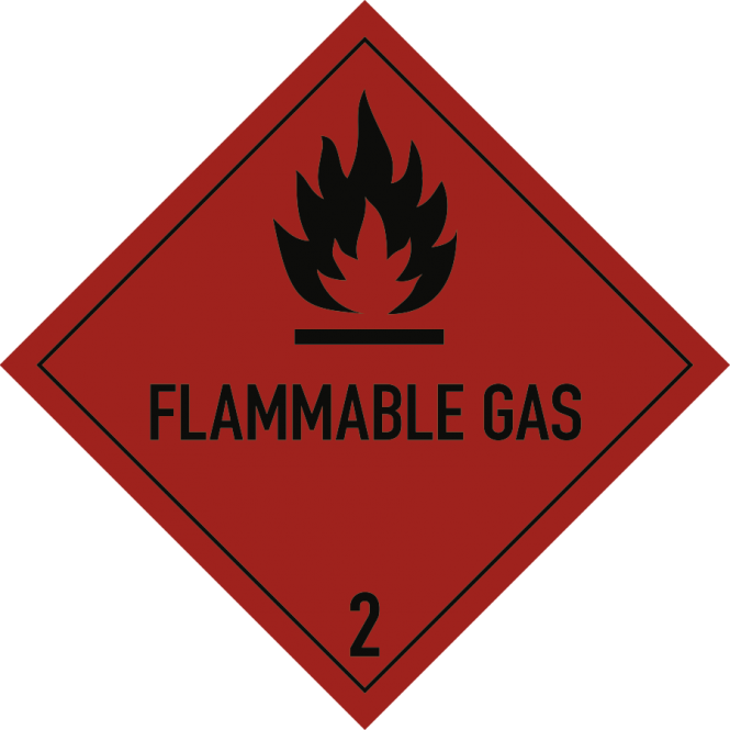 Gefahrzettel Klasse 2.1 Text FLAMMABLE GAS, Folie, 100x100 mm 