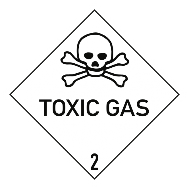 Gefahrzettel Klasse 2.3 Text TOXIC GAS, Papier, 100x100 mm, 1000 Stück/Rolle 